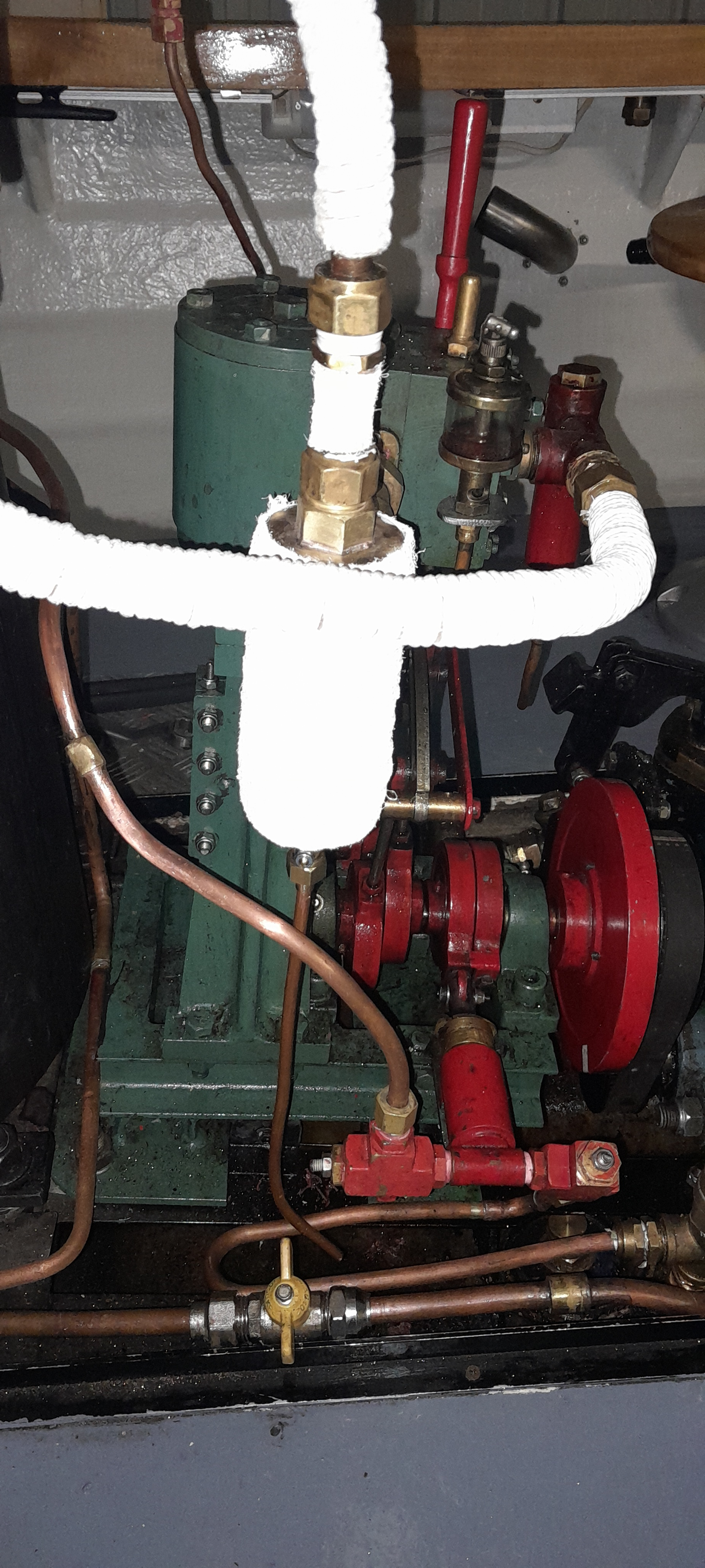 A new exhaust steam condensate trap fitted to the steam engine.